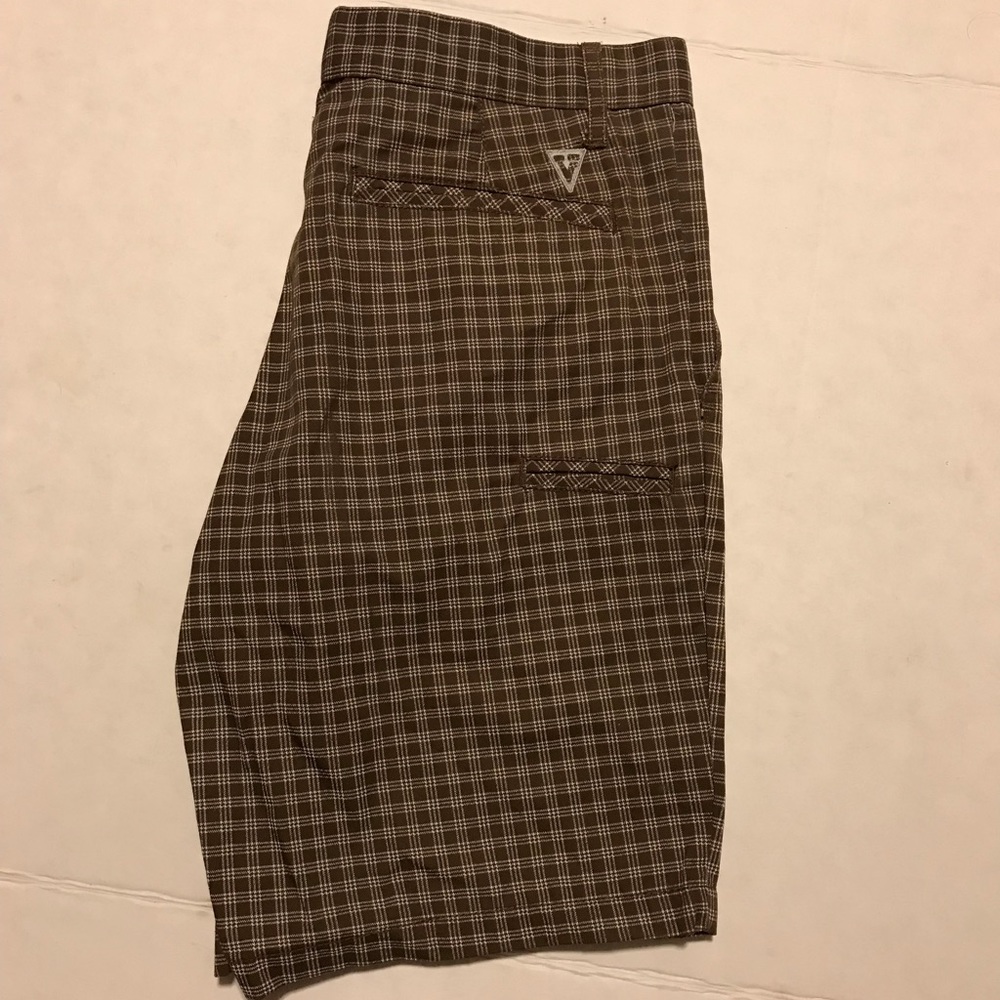 Brand new Vurt flat front shorts brown checks guys